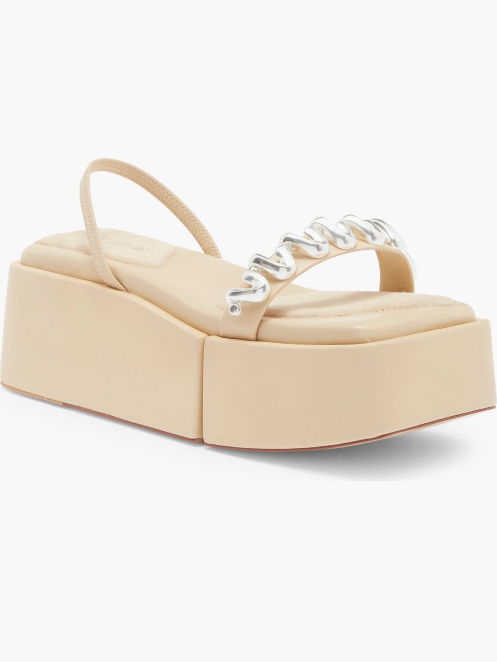 Cult Gaia Beige Platform Chain-Accent Slingback Sandals